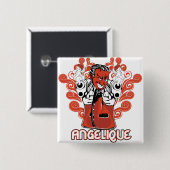 angelique zwart vierkante button 5,1 cm (Voorkant /achterkant)