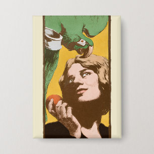 Angelo Jank Art Nouveau vrouw met groene papegaai Button