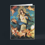 Angels and Immaculate Conception of Virgin Feestdagen Kaart<br><div class="desc">Immaculate Conception of Virgin is een schilderij van de Spaanse Baroque-meester van Hose Antolinez Madrid 1665 Spanje .Elegant met een helder blauw sapphire gem stone.</div>
