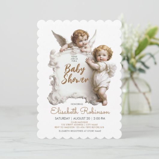 Angels Baby shower gepersonaliseerd Kaart (Staand voorkant)