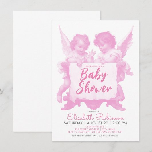 Angels Baby shower roze gepersonaliseerd Kaart (Voorkant / Achterkant)