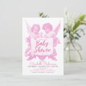 Angels Baby shower roze gepersonaliseerd Kaart (Staand voorkant)