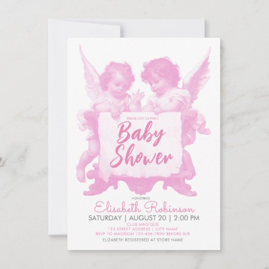 Angels Baby shower roze gepersonaliseerd Kaart (Voorkant)
