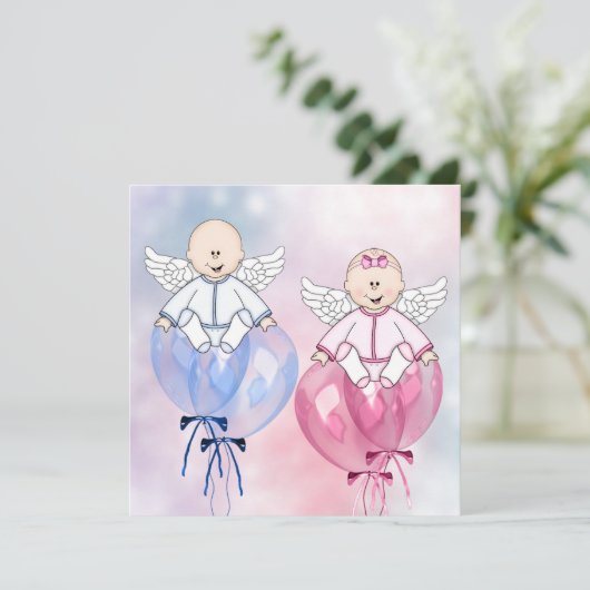 Angels Balloons Roze en Blauw Onthullen Kaart (Staand voorkant)