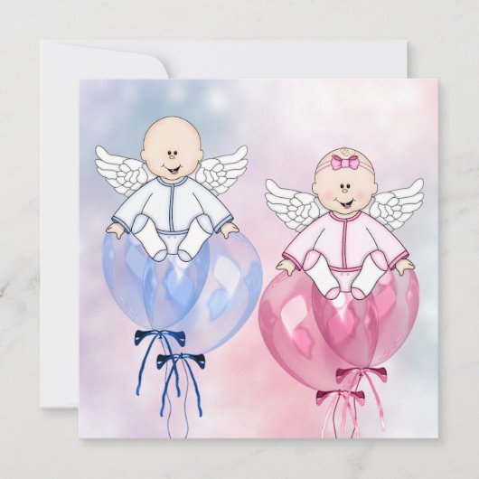 Angels Balloons Roze en Blauw Onthullen Kaart (Voorkant)