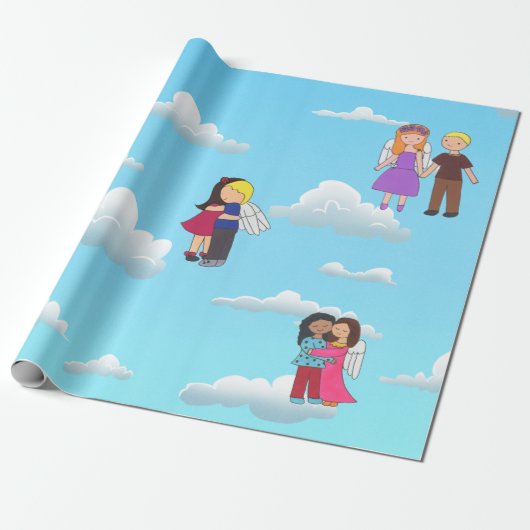 Angels Blue Heaven Wrapping Paper Cadeaupapier (Uitgerold)