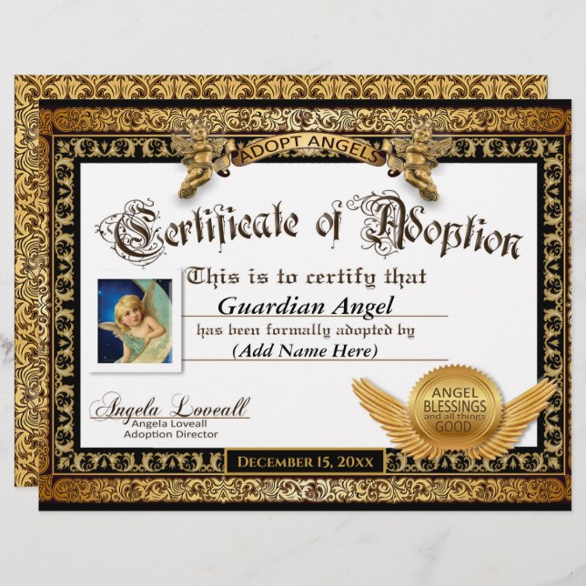 Angels™ Certificate of Adoption aannemen (Voorkant / Achterkant)
