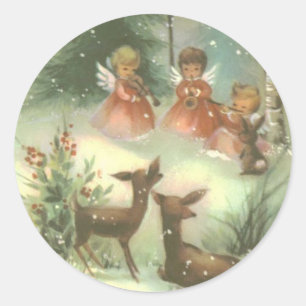  Angels die muziek met Deer spelen Ronde Sticker