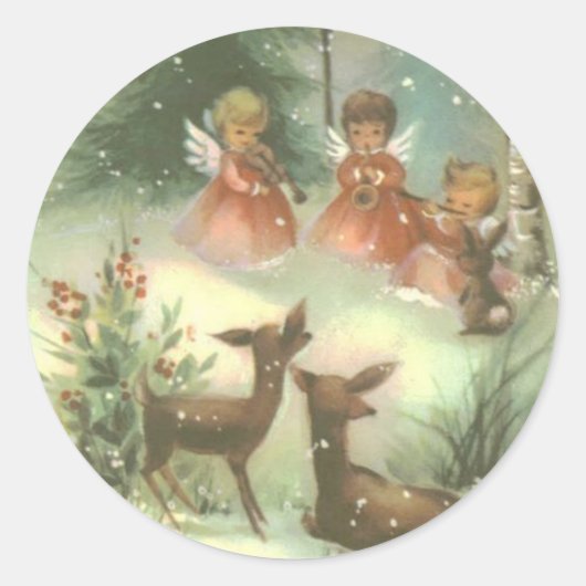  Angels die muziek met Deer spelen Ronde Sticker (Voorkant)