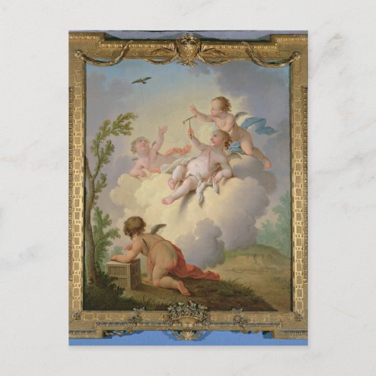 Angels die spelen met een vogel in een landschap briefkaart (Voorkant)