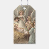 Angels en Baby Jezus in Manger Kerstmis Cadeaulabel (Voorkant)