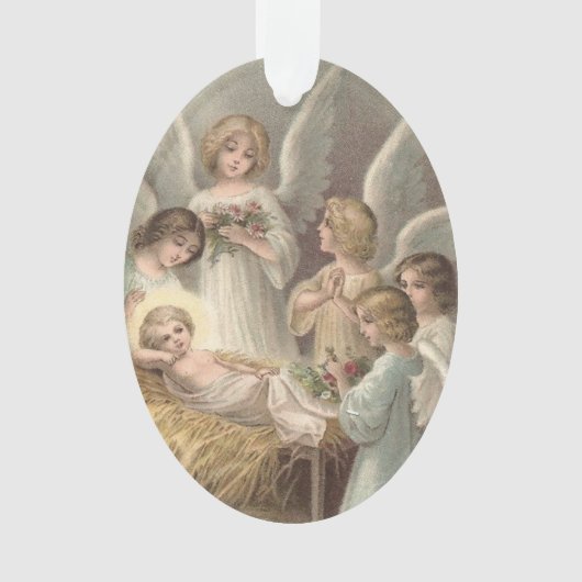  Angels en Baby Jezus in Manger Kerstmis Ornament (voorkant)