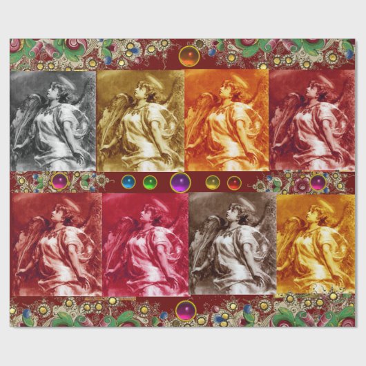 ANGELS, FEATHERS, GEMSTONES, Gold Floral Kerstmis Cadeaupapier (Vlak)