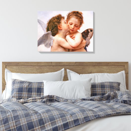 Angels First Kiss, Bouguereau Fine Art Canvas Afdruk (Insitu (Slaapkamer))