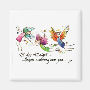 Angels Flying Gelukkig "All Day" Waterverf Schets  Magneet