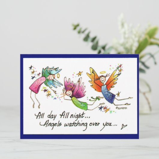 Angels Flying Gelukkig "All Day" Waterverf Sketch Bedankkaart (Staand voorkant)