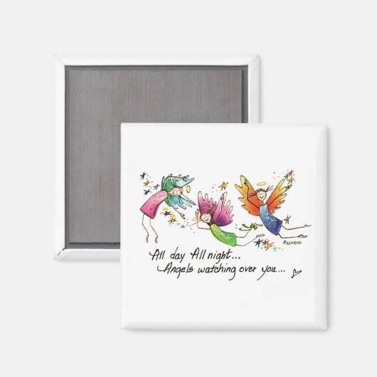 Angels Flying Gelukkig "All Day" Waterverf Sketch Magneet (Voorkant / Achterkant)