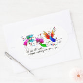 Angels Flying Gelukkig "All Day" Waterverf Sketch Ovale Sticker (Envelop)