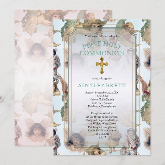  Angels Girl | Jongen-eerste Heilige Communie Kaart (Voorkant / Achterkant)