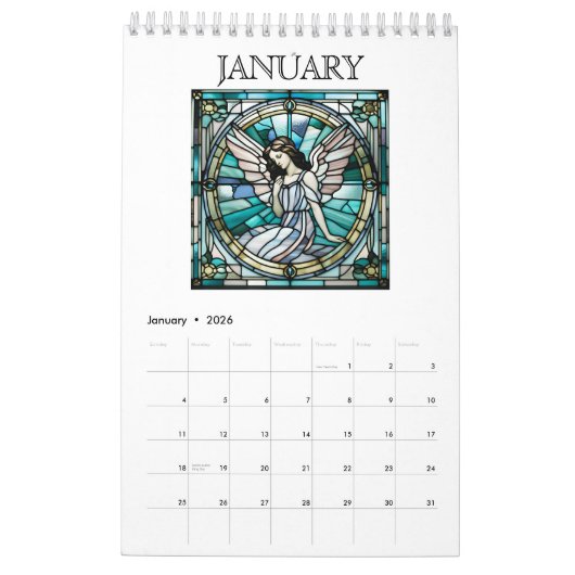 Angels Glas in lood Window 2026 gepersonaliseerd Kalender (Jan 2026)