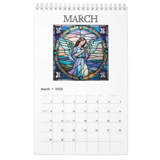Angels Glas in lood Window 2026 gepersonaliseerd Kalender (Mar 2026)