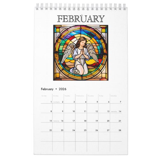 Angels Glas in lood Window 2026 gepersonaliseerd Kalender (Feb 2026)