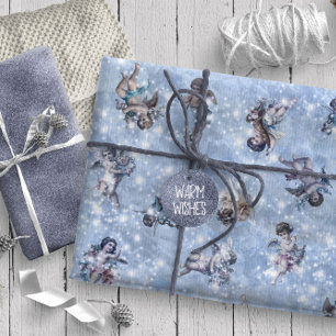 Angels Glittering Blue ID136 Cadeaupapier