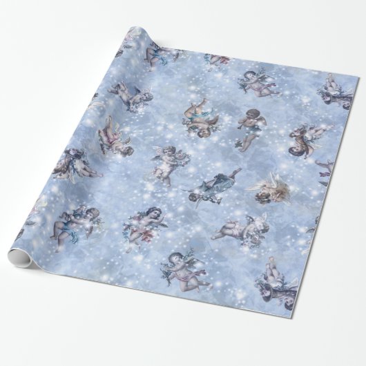  Angels Glittering Blue ID136 Cadeaupapier (Uitgerold)