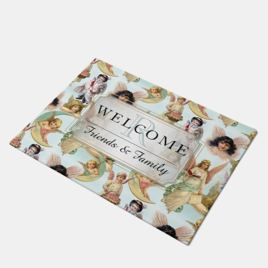 Angels in Clouds Collage Welkom Monogram Deurmat (Schuin)