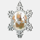 Angels in de kerstmanger Pewter Snowflake of Tin Sneeuwvlok Ornament (Rechts)