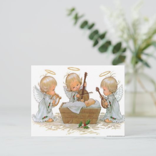 Angels in de Manger Card Feestdagenkaart (Staand voorkant)
