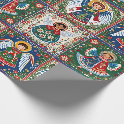 Angels Inspired by Christmas Folk Art a Roll of Cadeaupapier (Hoek)