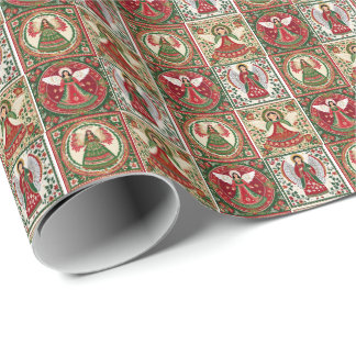 Angels Inspired by Christmas Folk Art Roll Cadeaupapier