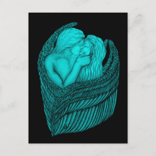 Angels Kissing, zwart en groen design Briefkaart