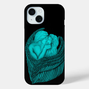 Angels Kissing, zwart en groen design iPhone 15 Case