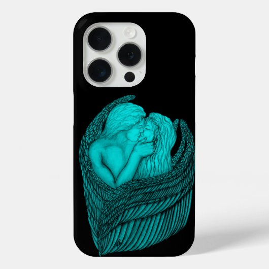 Angels Kissing, zwart en groen design Case-Mate iPhone Case (Achterkant)