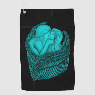 Angels Kissing, zwart en groen design Golfhanddoek