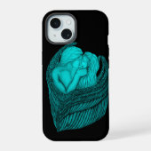 Angels Kissing, zwart en groen design iPhone 15 Case (Achterkant)