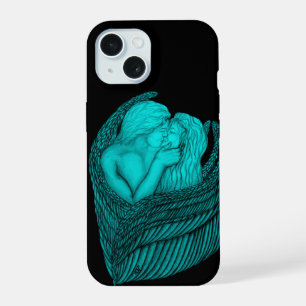 Angels Kissing, zwart en groen design iPhone 15 Case