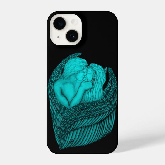 Angels Kissing, zwart en groen design iPhone Hoesje (Achterkant)