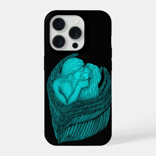 Angels Kissing, zwart en groen design iPhone Hoesje (Achterkant)