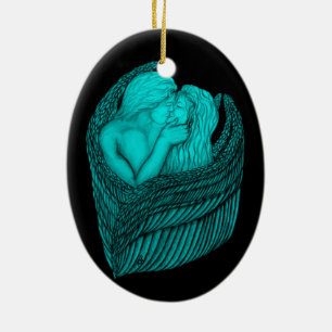 Angels Kissing, zwart en groen design Keramisch Ornament