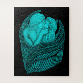 Angels Kissing, zwart en groen design Legpuzzel