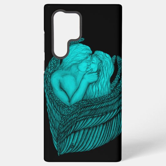 Angels Kissing, zwart en groen design Samsung Galaxy Hoesje (Achterkant)