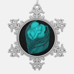 Angels Kissing, zwart en groen design Tin Sneeuwvlok Ornament