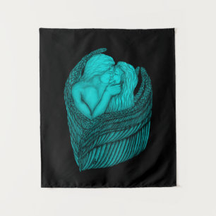 Angels Kissing, zwart en groen design Wandkleed