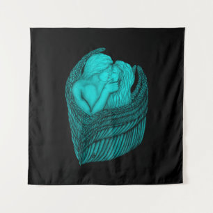 Angels Kissing, zwart en groen design Wandkleed