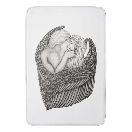 Angels Kissing, zwart-wit design Badmat (Voorkant Verticaal)