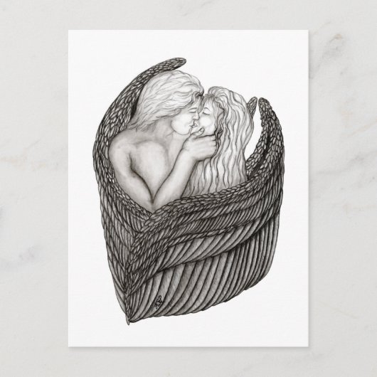 Angels Kissing, zwart-wit design Briefkaart (Voorkant)