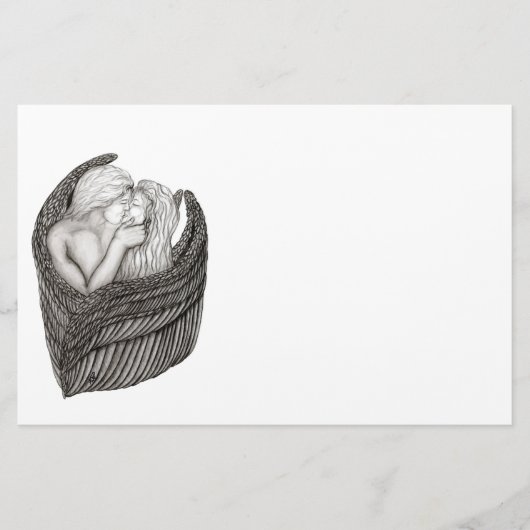 Angels Kissing, zwart-wit design Briefpapier (Voorkant)